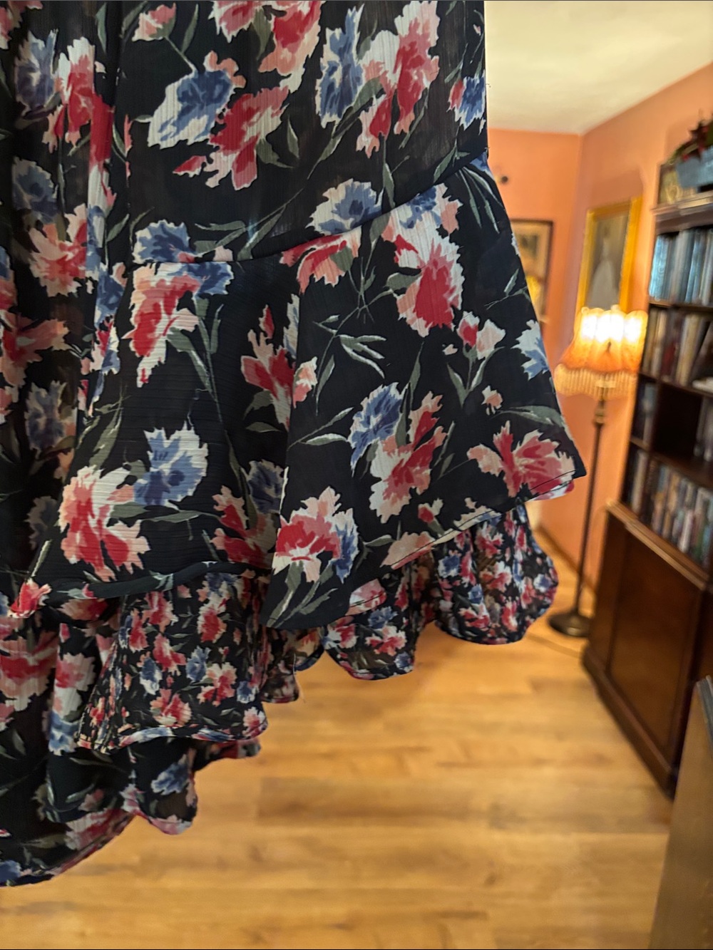 Chaps Black Floral Blouse with Pink & Blue Blooms - Picture 2 of 4